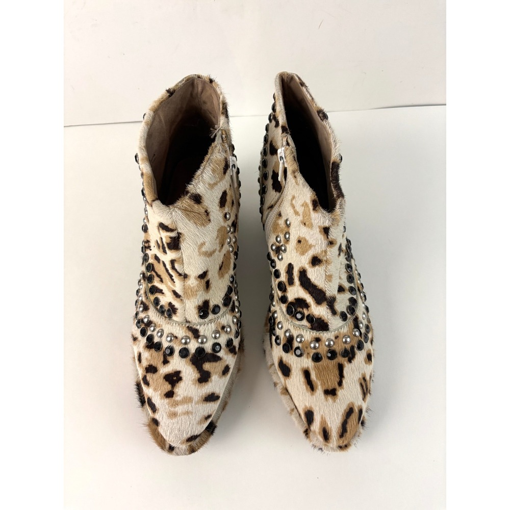 Free People Leopard Calf Hair Studded Rhinestone Ankle Boots EU 38 Boho Western - Picture 6 of 9